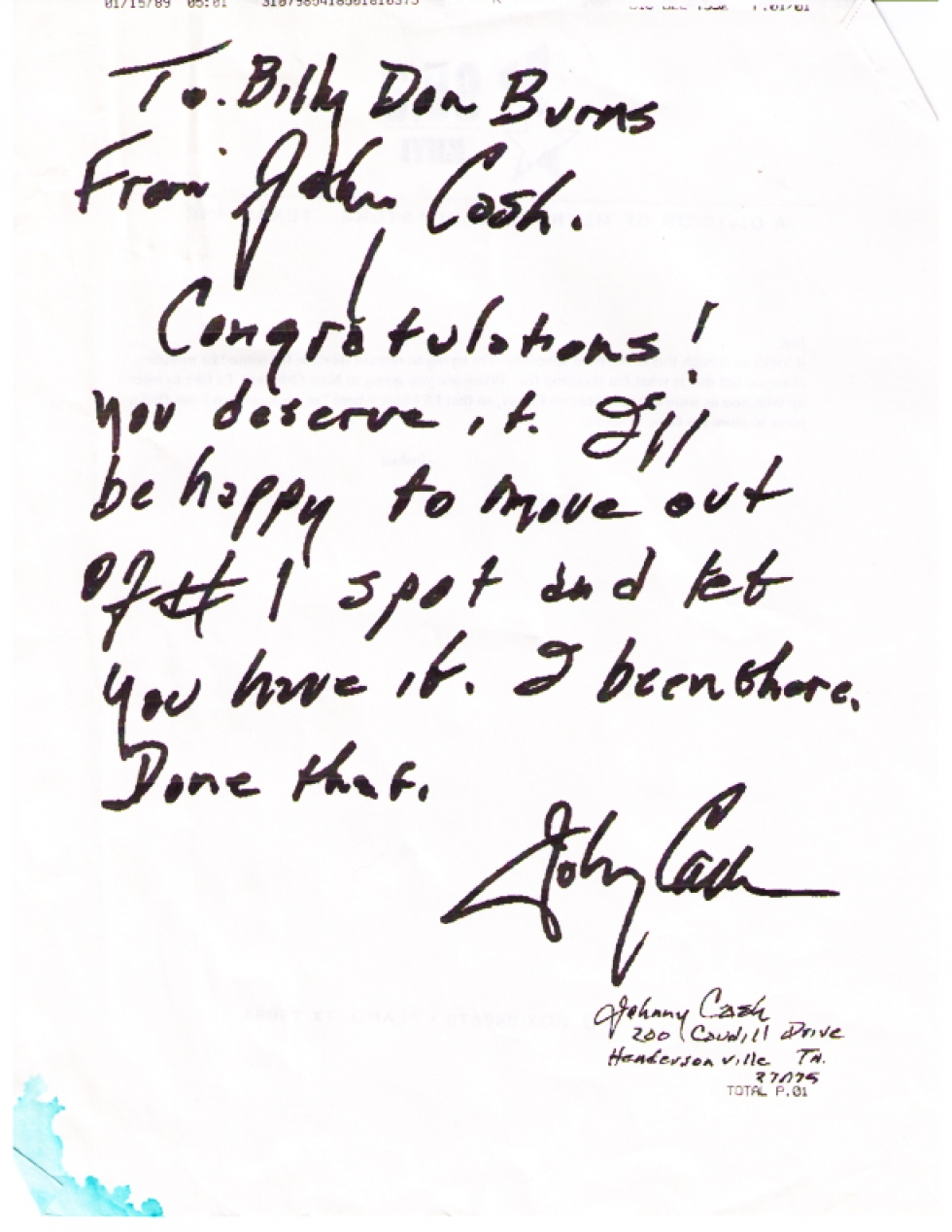 Hank Cochran Memories pt.2 – Fax from John Cash